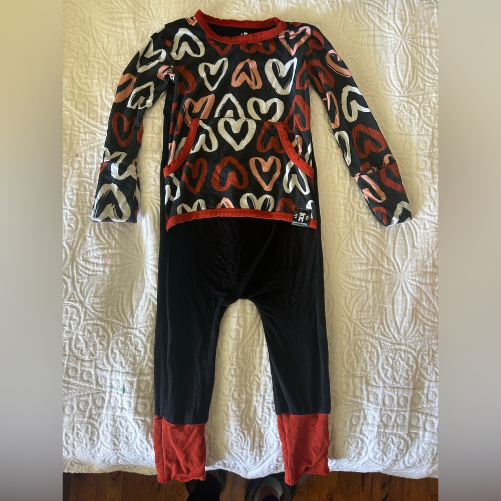 Bamboo Ready Set Romper Heart Patterned Jumpsuit with Rust Accents 6-12Months